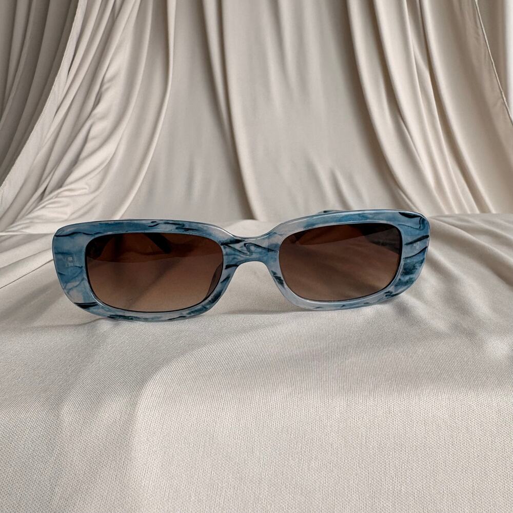 Blue Marbled Acetate Rectangular Sunglasses - Brown Lenses